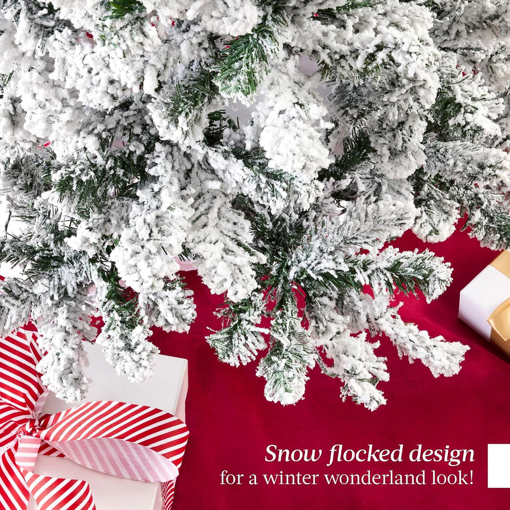 Flocked Pencil Christmas Tree, Unlit Slim Artificial Holiday Decoration, Skinny Snowy Appearance w/Base