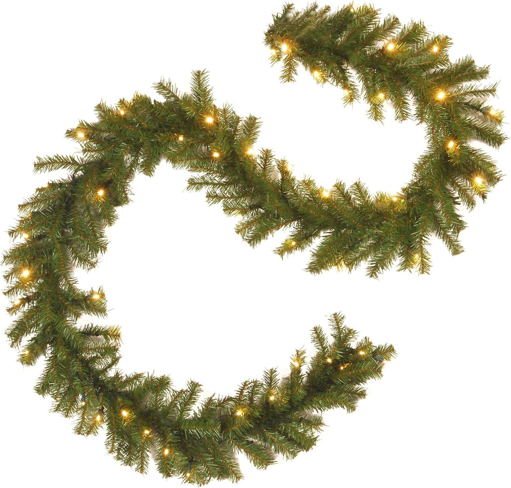 Tree Company 9ft Pre-Lit Norwood Fir Artificial Christmas Garland | 50 Warm White LED Lights, 240 Tips, Christmas