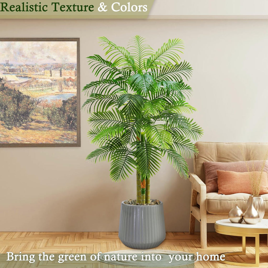 Artificial Golden Cane Palm Tree:6T Fake Large Tropical Areca Palm Trees Tall Faux Silk Plant in White Pot