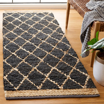 Natural Fiber Collection Runner Rug - 2'6" x 8', Charcoal, Handmade Boho Moroccan Trellis Jute, Ideal for High