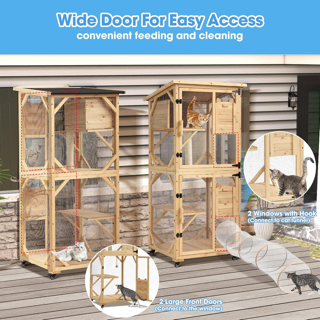 Catio Outdoor Cat Enclosure with Scratcher, Wooden Window Catio