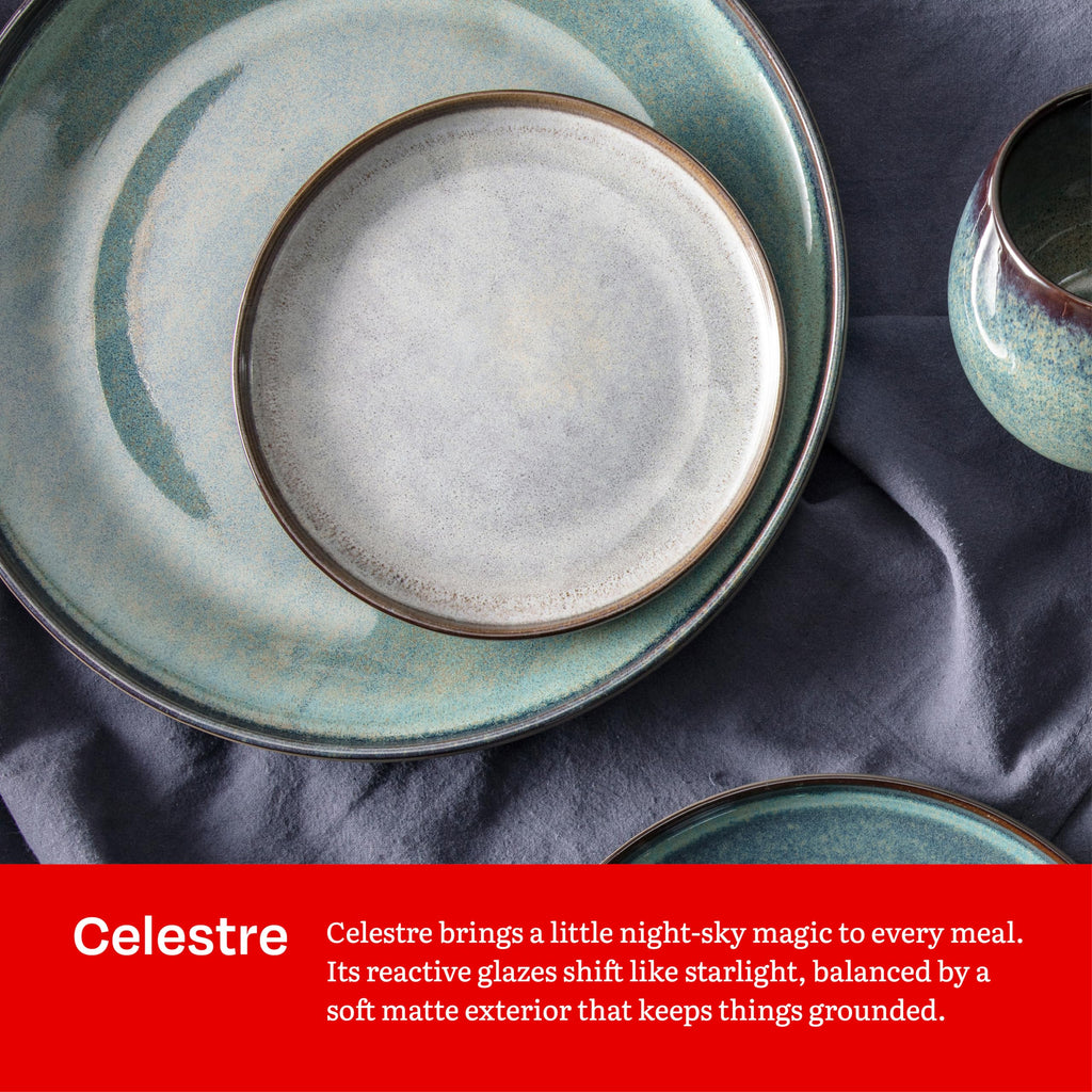 Eater x Celestre Stoneware, 16 Piece Dinnerware Set (Service for 4), Aurora Blue