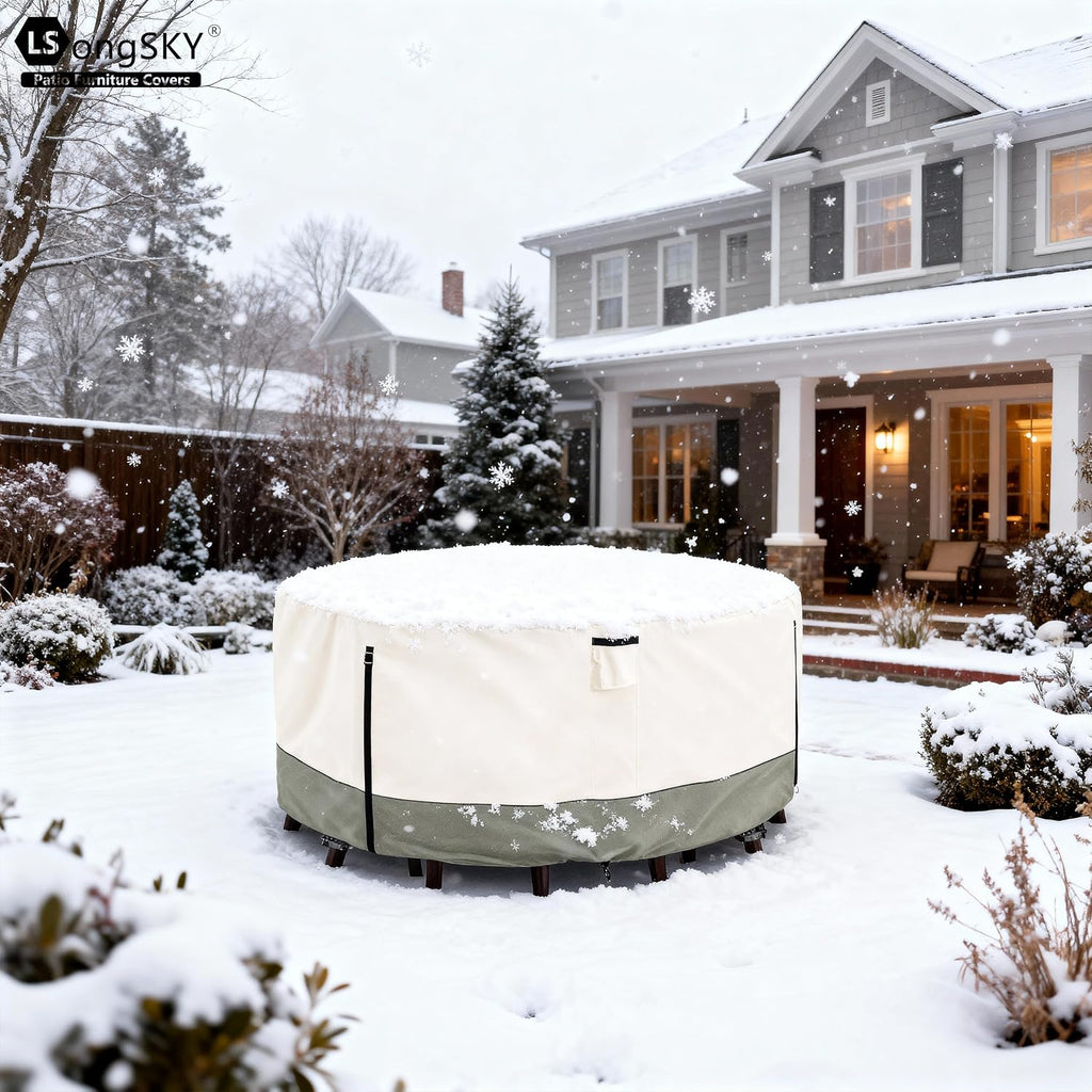 Round Patio Furniture Covers,600D Heavy Duty Waterproof Outdoor Furniture Cover for Round Dining Table with Rocking