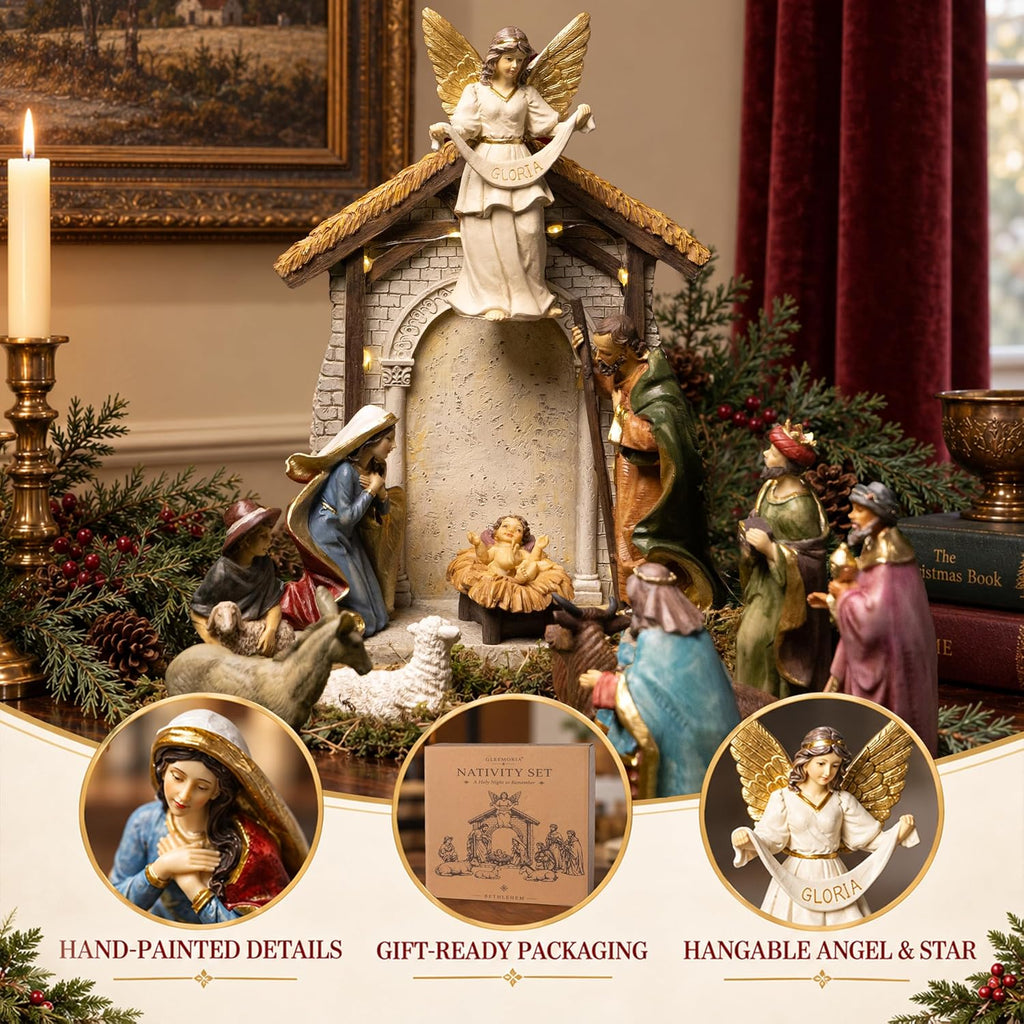 Nativity Set Indoor Christmas Decor,13PCS 6.7" Tall Realistic Figurines