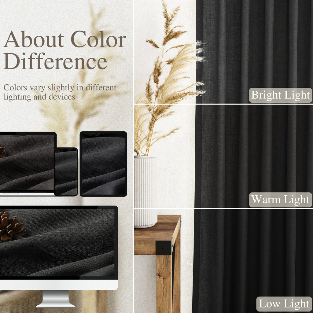 Black Extra Long Curtain 130 inches Long 2 Panels Set Back Tab Modern Farmhouse Coastal Decor Cotton Textured Black