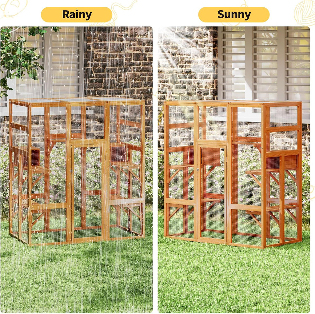 71in Catio, Indoor & Outdoor Cat Enclosure Waterproof Roof & Perche
