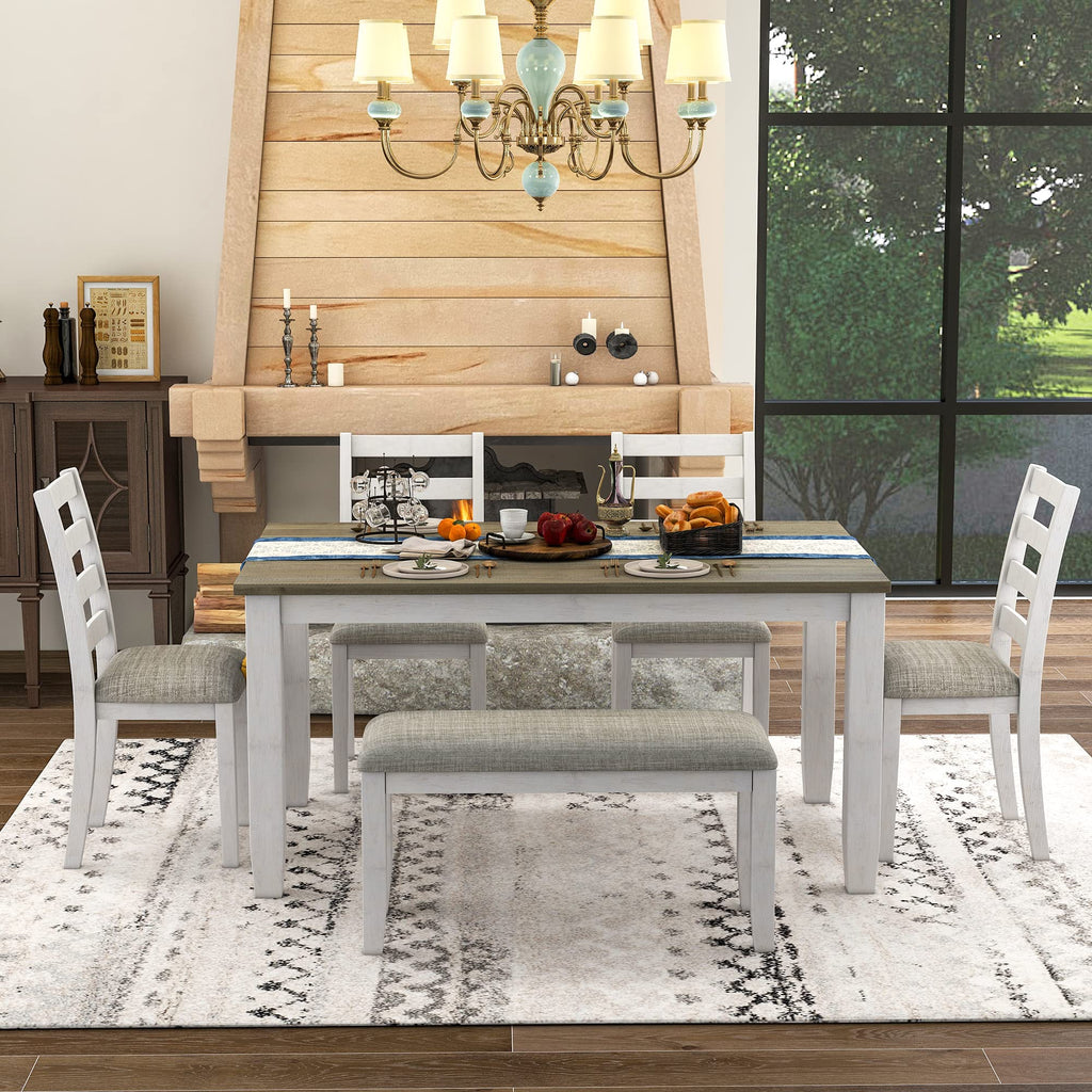 Classic and Traditional Style 6 - Piece Dining Set, Includes Dining Table, 4 Upholstered Chairs & Bench (Brown)