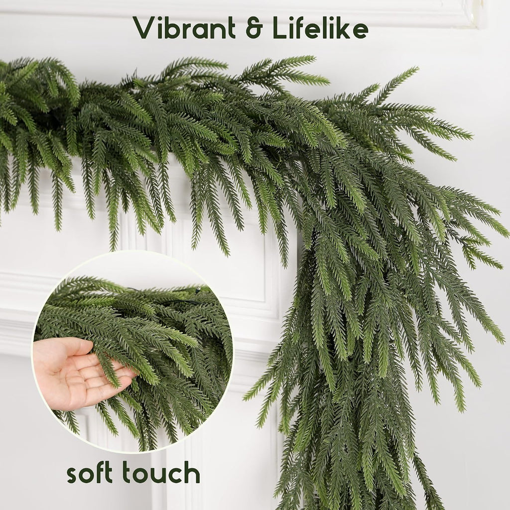 9FT Soft Touch Artificial Norfolk Pine Christmas Garland with Timer Lights
