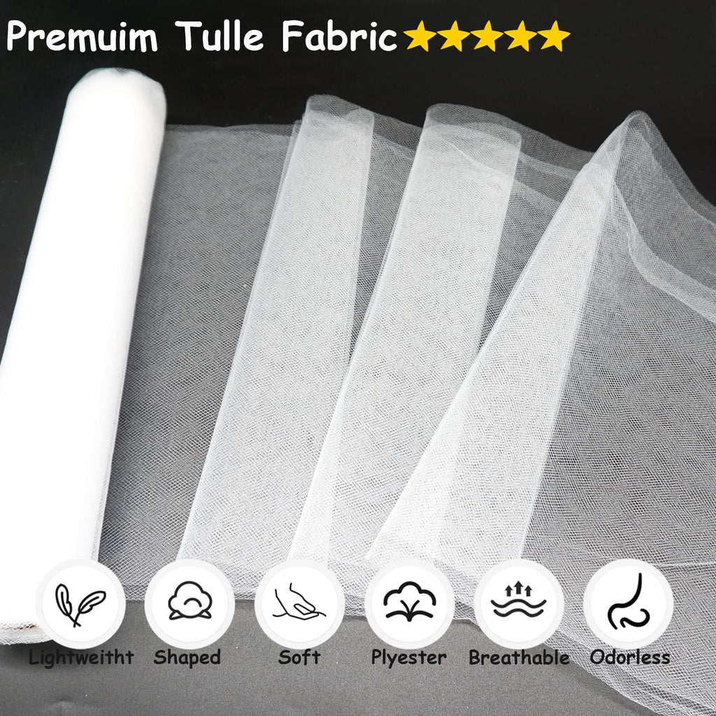 White Tulle Fabric Rolls 54 Inch 10 Yards Tulle Ribbon Spool Bolt