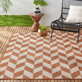 Patio Country Calla Contemporary Herringbone Indoor/Outdoor Area Rug, Orange/Ivory , 5'2"x7'2"