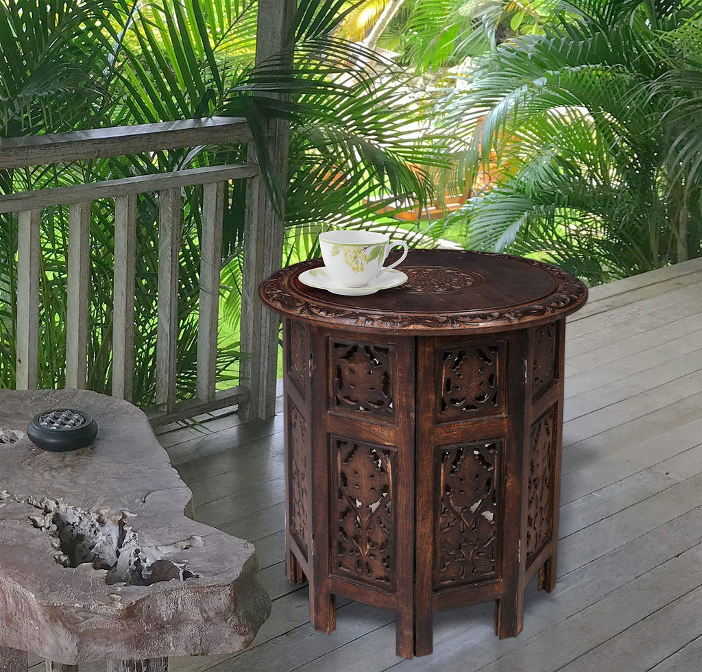 SideTable in Solid Wood With Hand Carving, End Table, Octangle Table 18x18