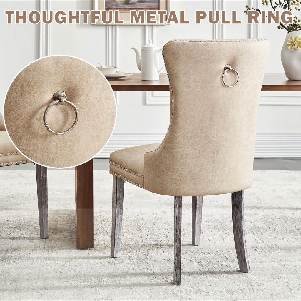 Leather Dining Chairs Set of 4, Beige