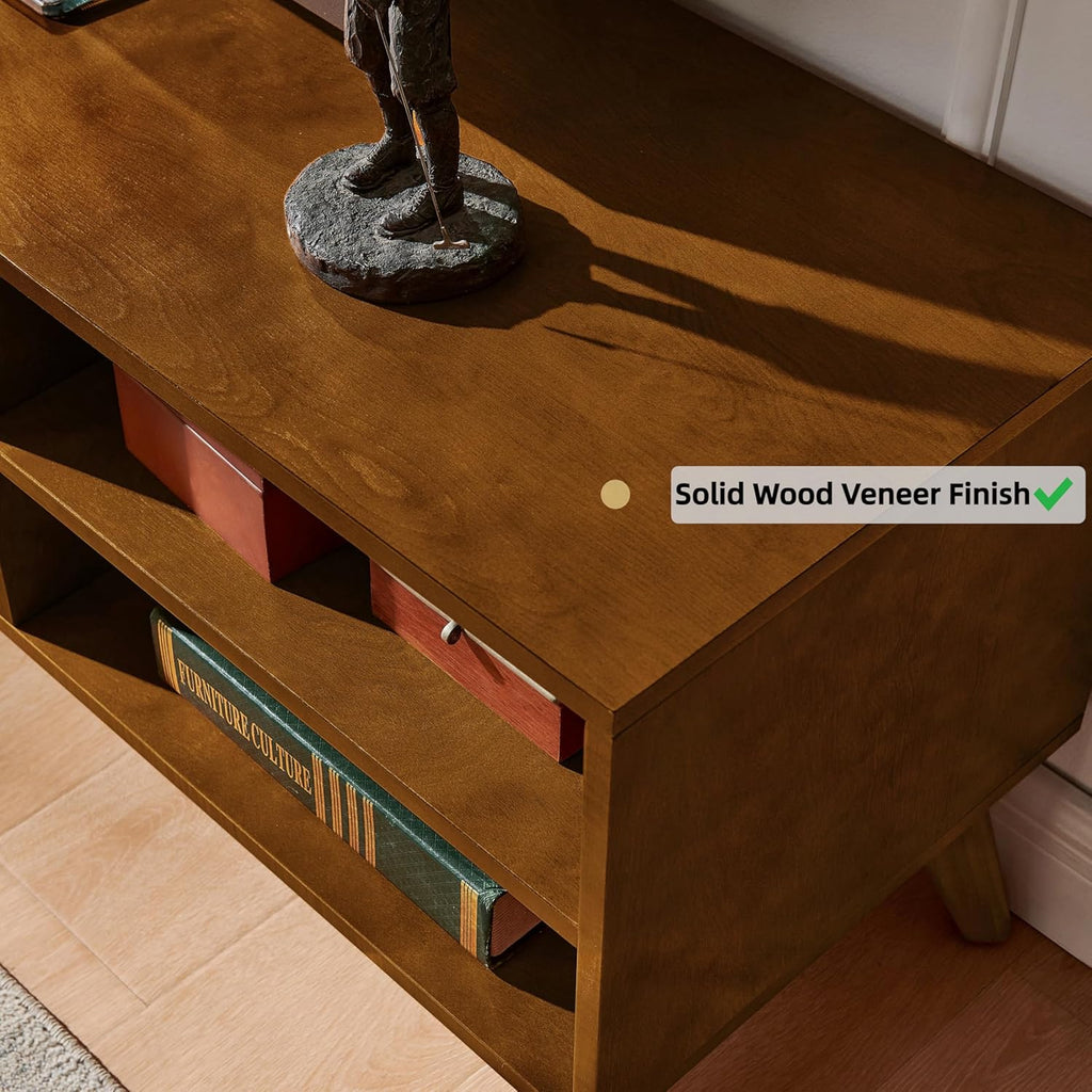 Mid Century Modern Rattan TV Stand for 65 Inch TV,59" Boho Media Console with Sliding Doors & Open Shelves,Solid Wood