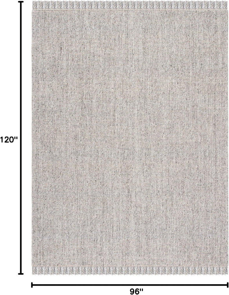 Area Rug - Natural Fiber Collection - Large - Grey & Natural, Handmade Woven Jute, Fringe Detail, Ideal, Dining