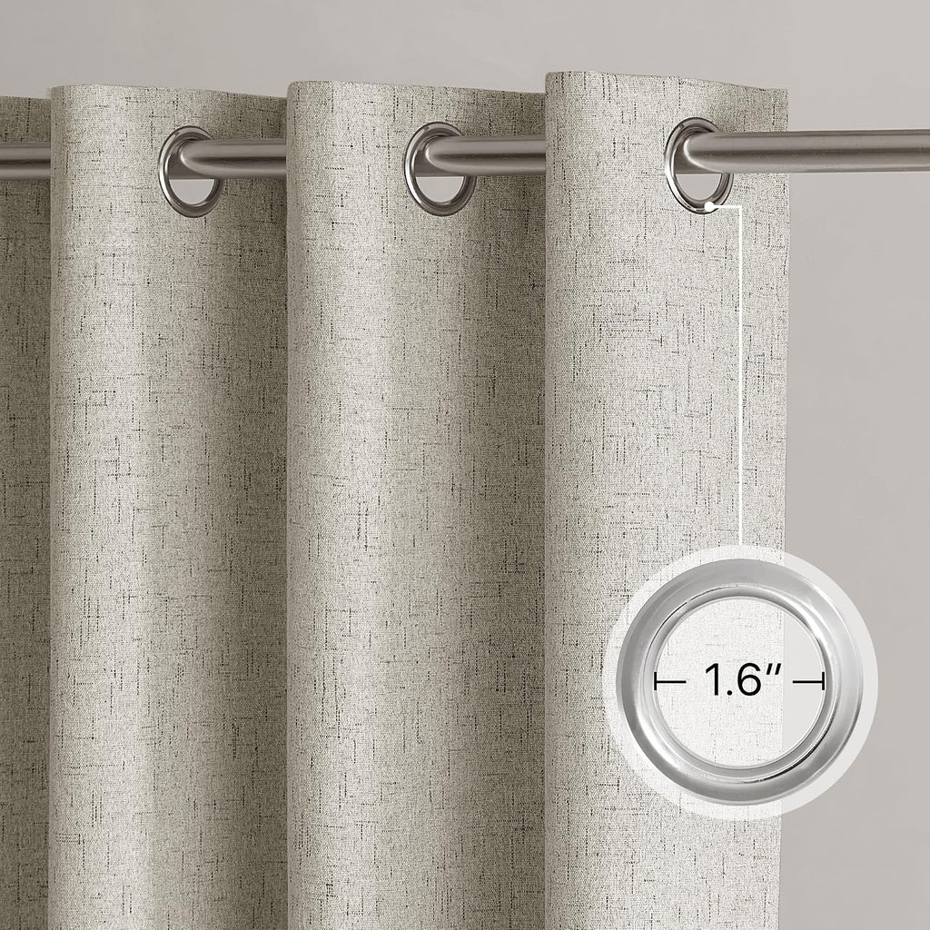 100% Blackout Linen Beige Curtains 96 inches Long, White Liner Composite Grommet Thermal Drapes Casual Home Decor