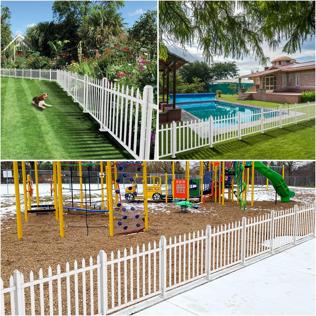 3 Sets 36" H x 84" W Vinyl White Picket Fence Panels Decorative Fencing for Front Porch Yard Garden Pool (34 Pickets
