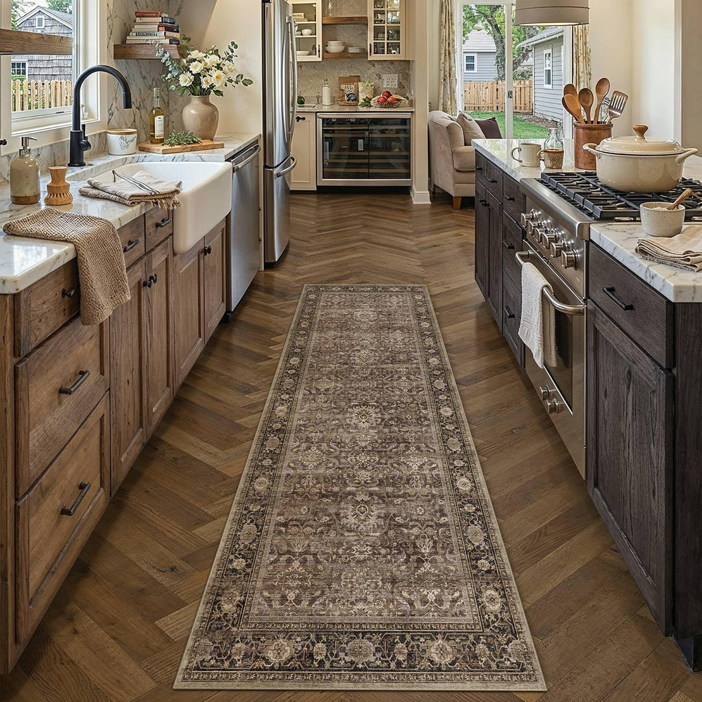 Brown Washable 3x8 Runner Rugs Entryway