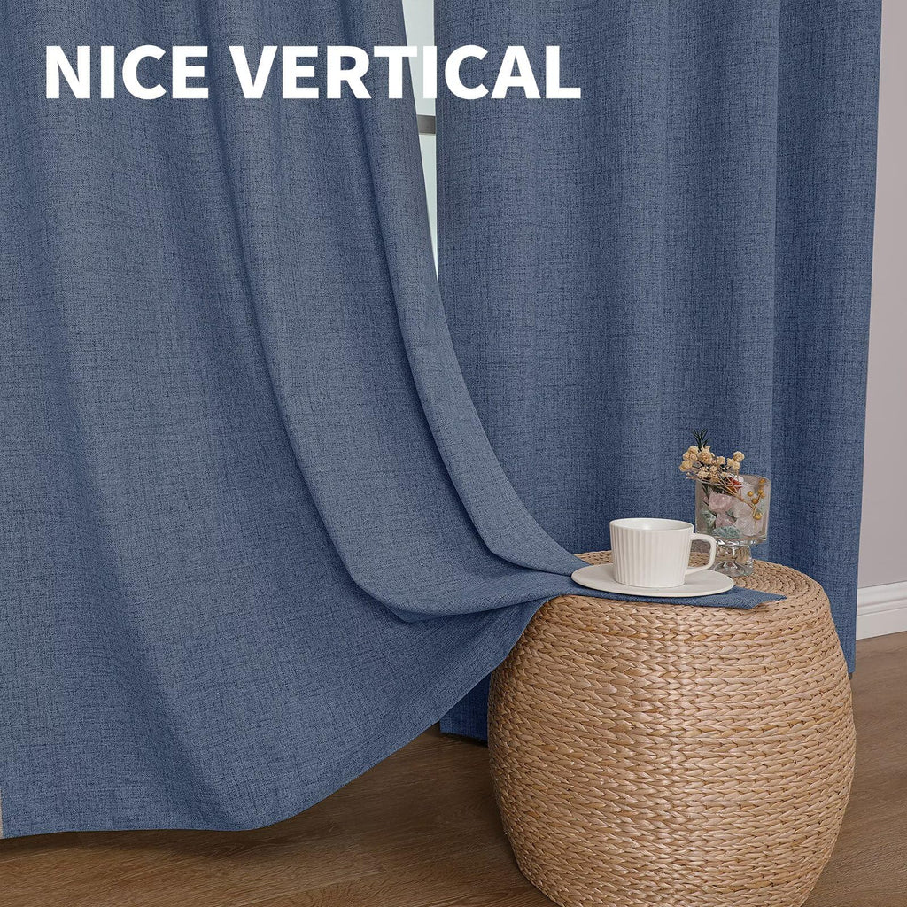 100% Blackout Window Curtains 72 inches Long 2 Panels Set, Faux Linen Look Thermal Insulated Grommet Drapes, Room
