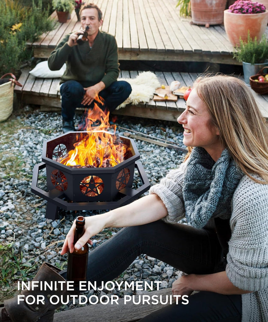 35 inch Fire Pit, Outdoor Fire Pit Wood Burning Fire Pits with Cooking Grill