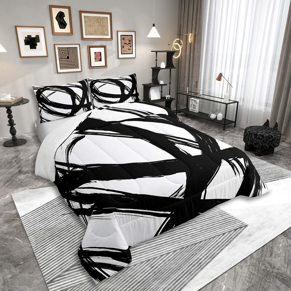 Erosebridal Black and White Abstarct Comforter Set for Adult Women Men