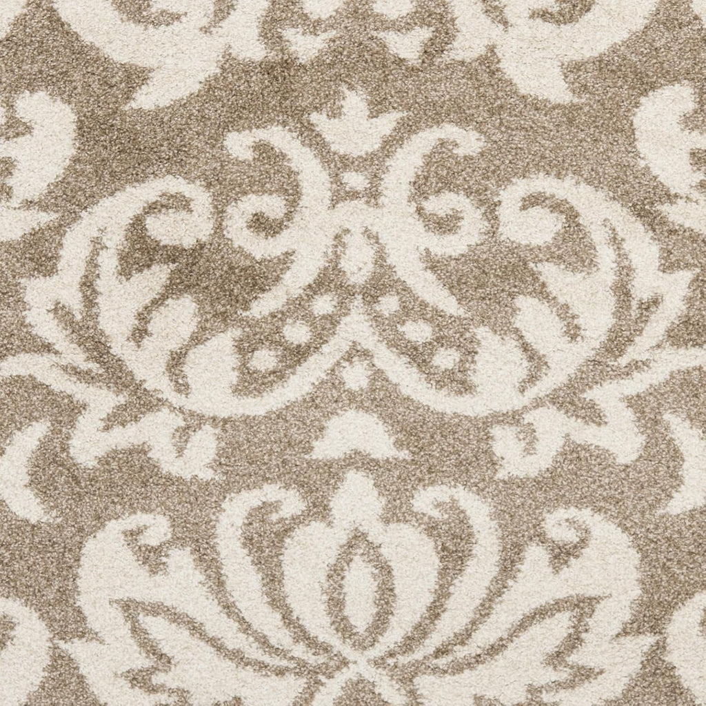 Florida Shag Collection Area Rug - 6'7" Square, Beige & Cream, Damask Design, Non-Shedding & Easy Care, 1.2-inch