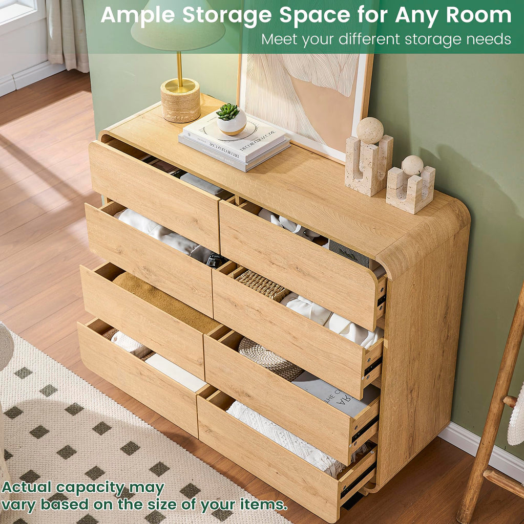 Natural with 8 Drawers, FarmhouseDresser, Rustic Drawers, Storage Closet, Chest of Drawers Handleless Design, Living