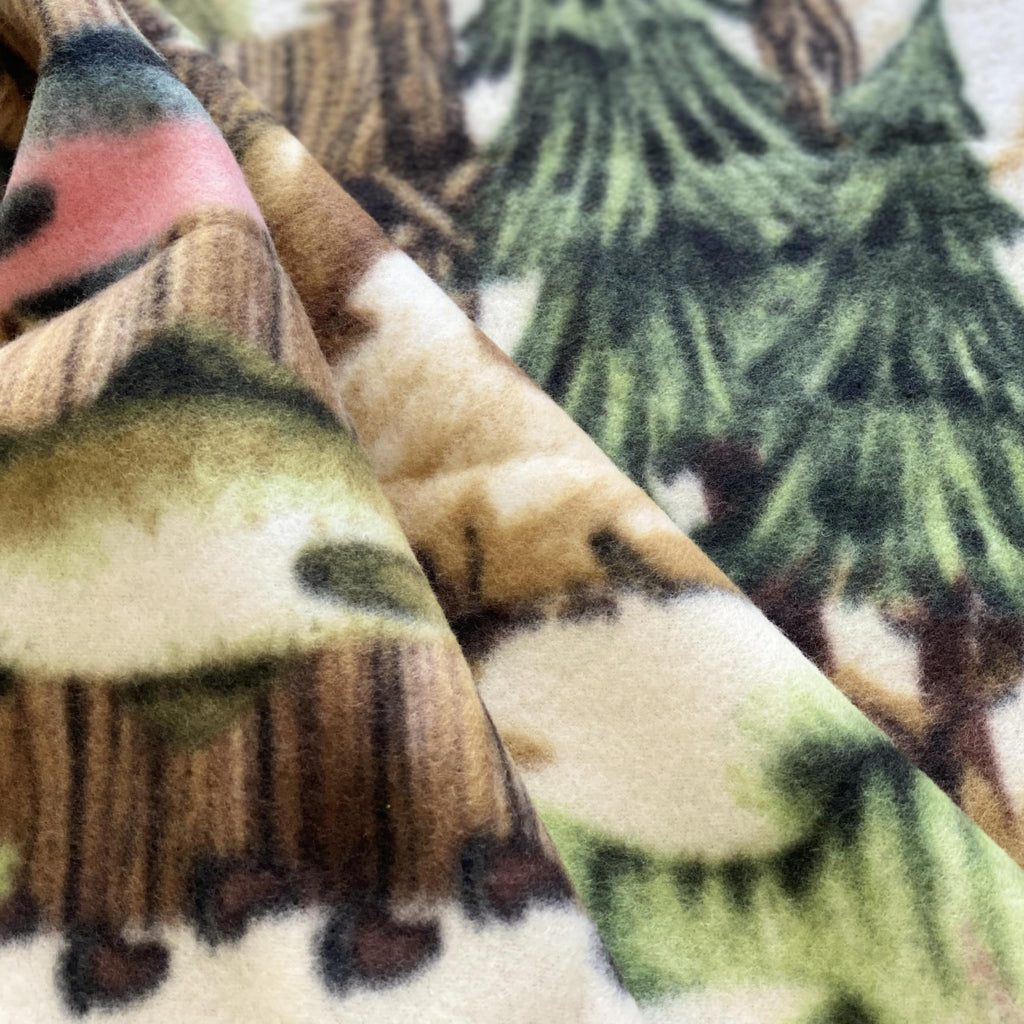 Wilderness Animals Camping Fishing Anti-Pill Fleece Fabric By The Yard