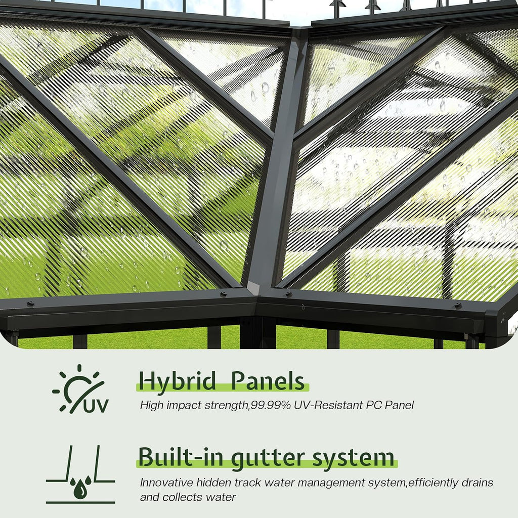 12 x 10 x 8-Ft Hybrid Polycarbonate Greenhouse | Quick-Connect Aluminum Frame, Dual Roof Vents, Double Doors