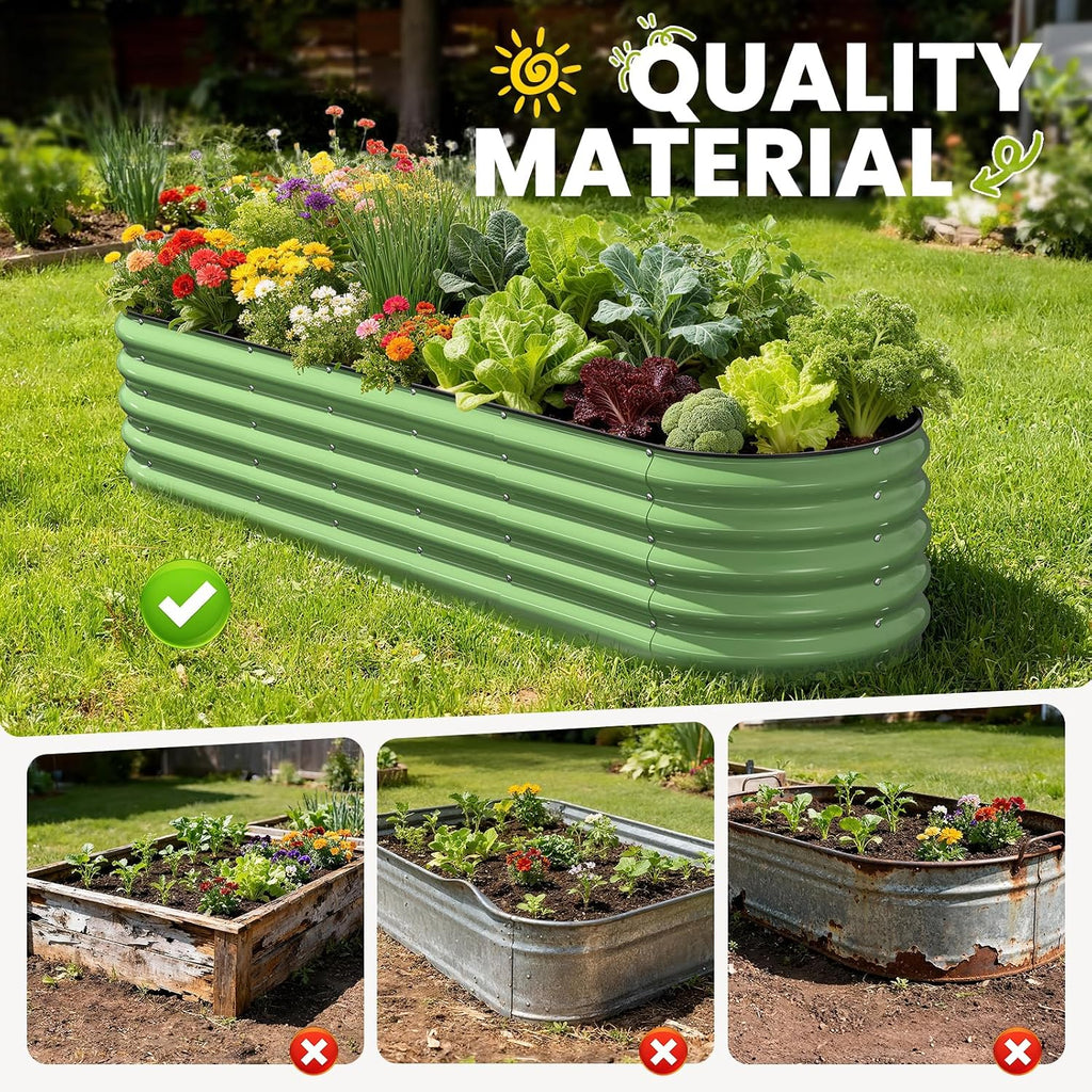 Galvanized Raised Garden Bed 8x2x1.5 FT, Oval Metal Raised Garden Bed Outdoor Planter Box with Open Bottom