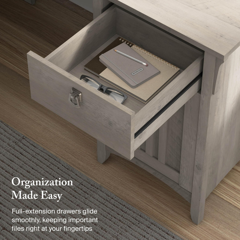 L Shaped Desk with Storage, Modern Farmhouse Corner Table with Drawers and Cabinets, Salinas Collection
