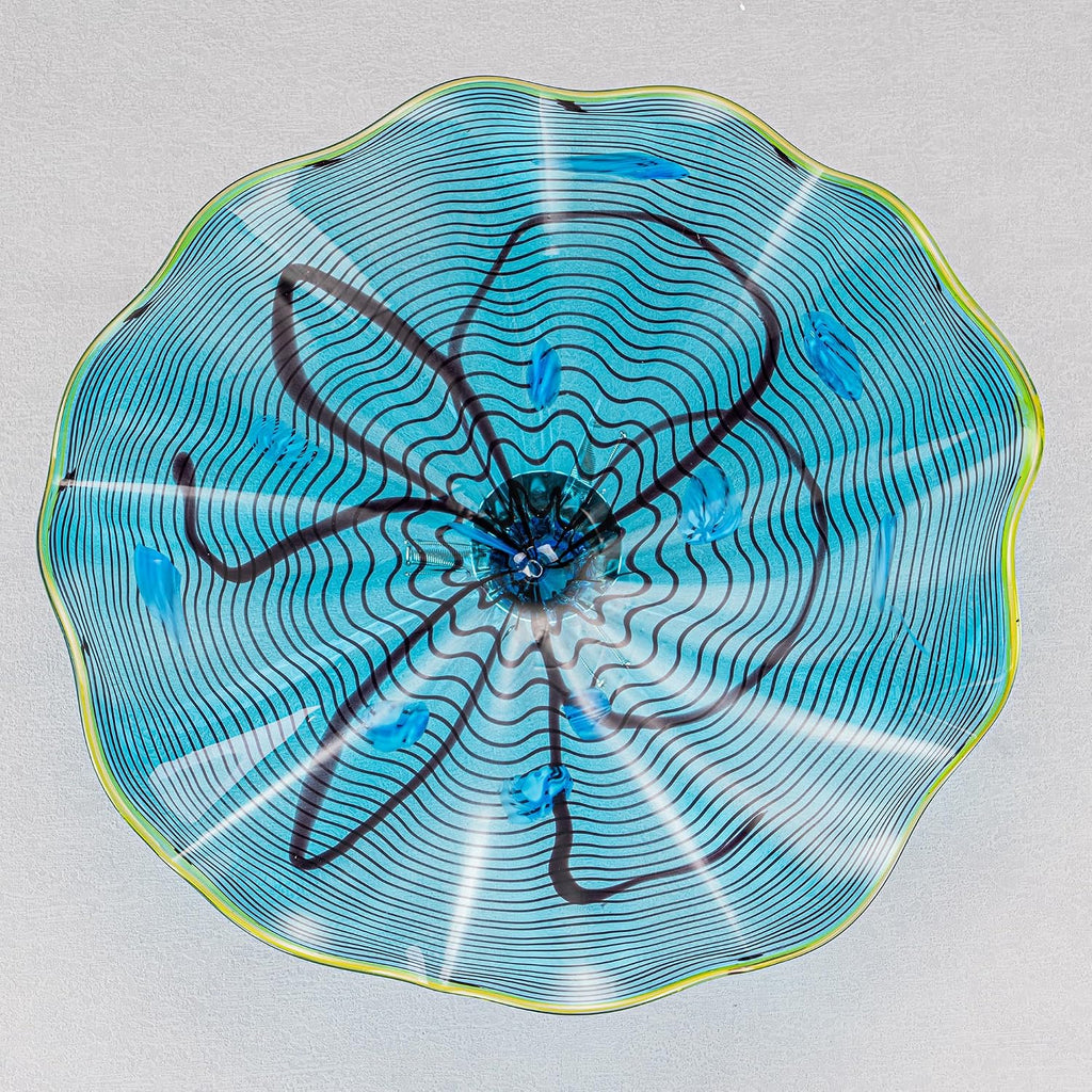 Blue Hand Blown Art Glass Wall Decor, Modern Blown Glass Wall Art, Wall Decoration Platters, Staircase, Living Room