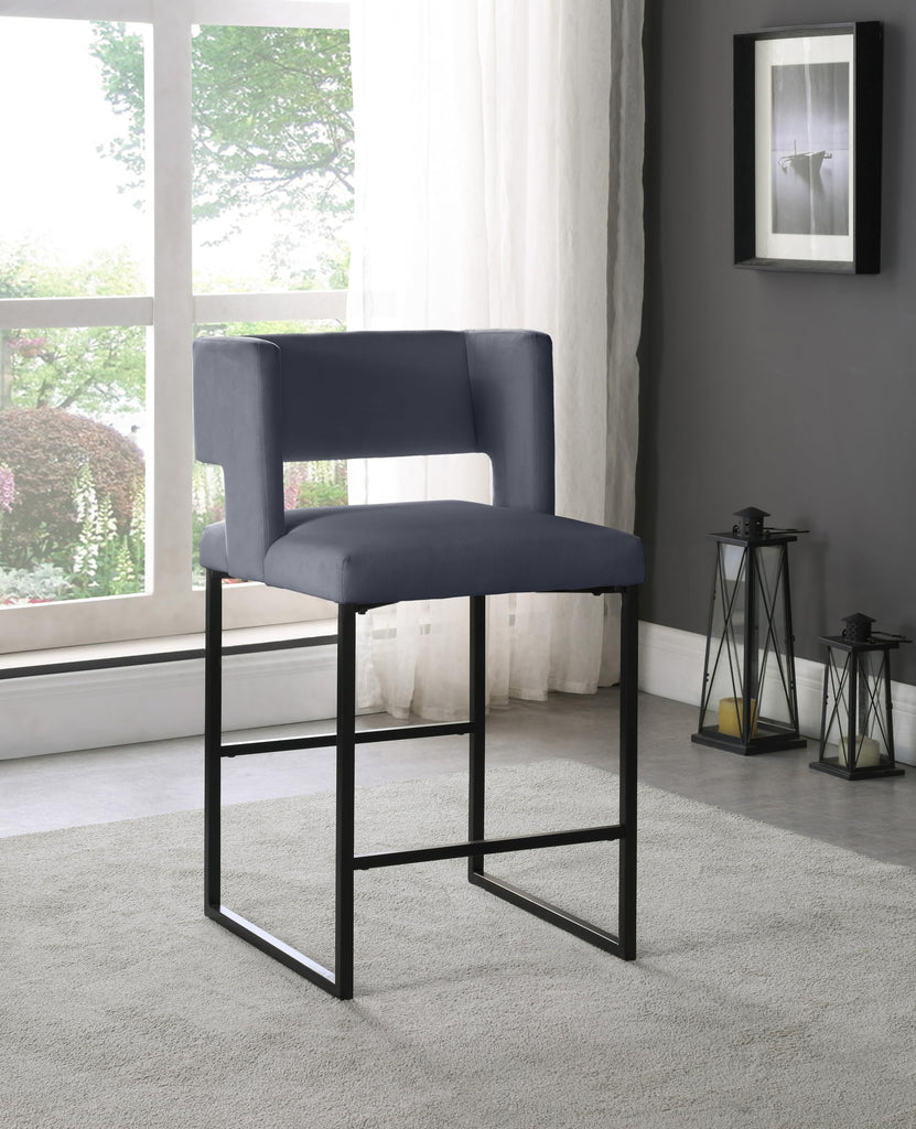 Caleb Collection Modern | Contemporary Counter Height Stool with Unique Square Back and Sturdy Iron Legs