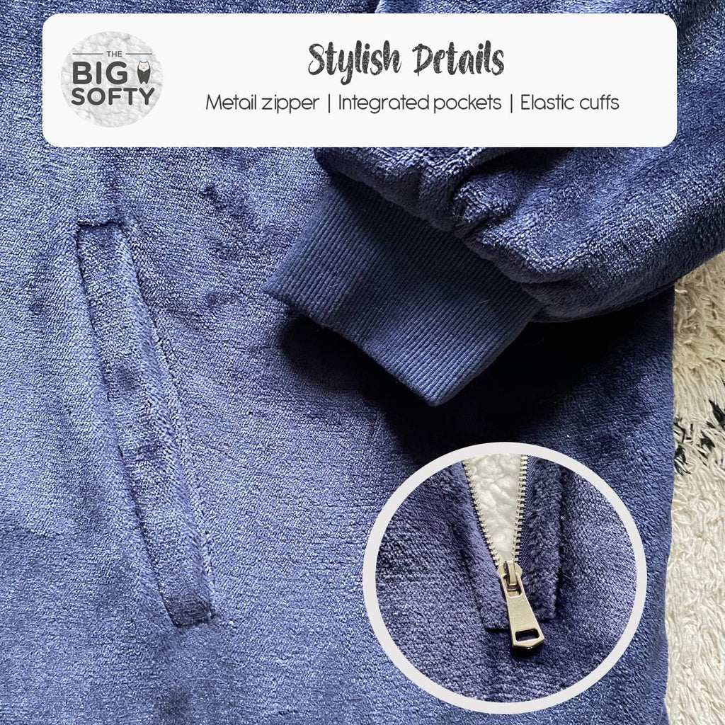 Wearable Blanket Hoodie with Zip, Oversized Hoodie Blanket Adult | Soft 250gsm Fleece, Sherpa Lining, Front Pocket.