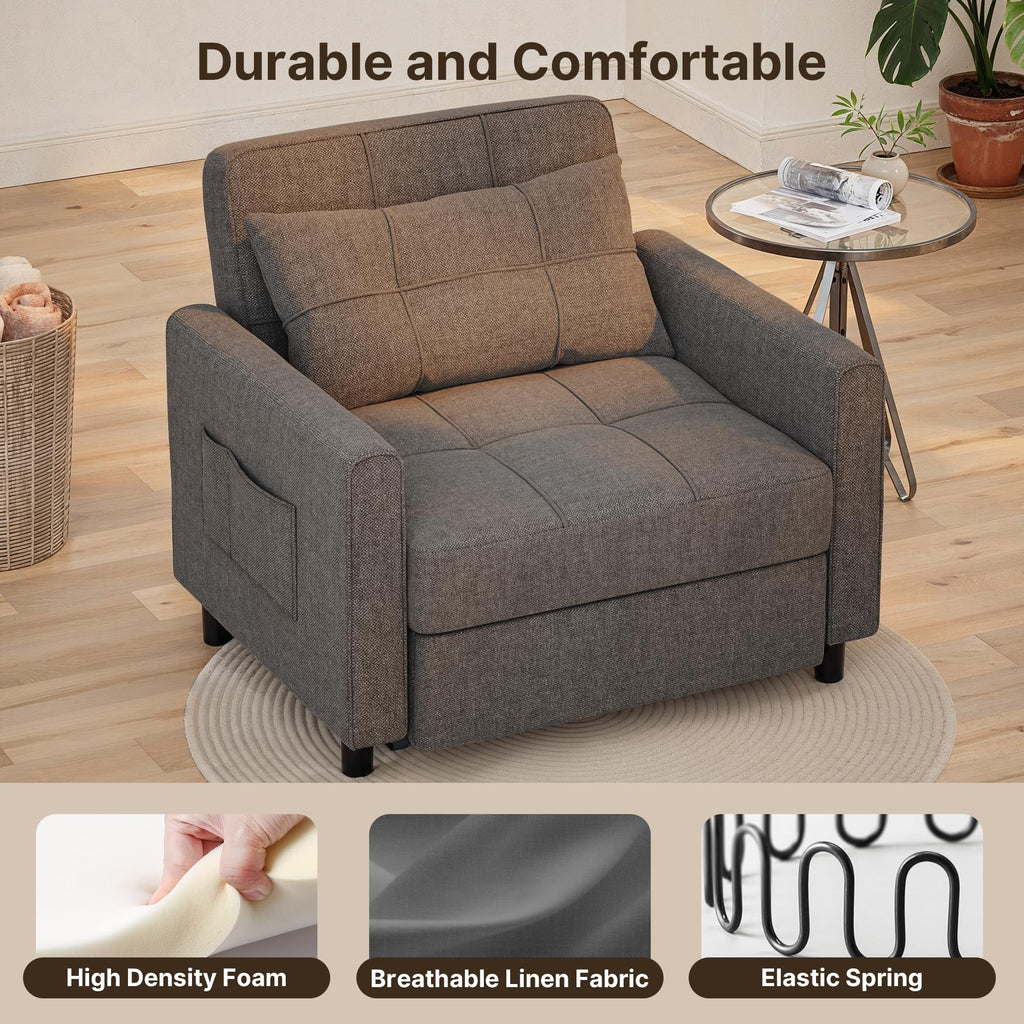 3-in-1 Convertible Sofa Bed Chair, Pullout Sleeper, Adjustable Back