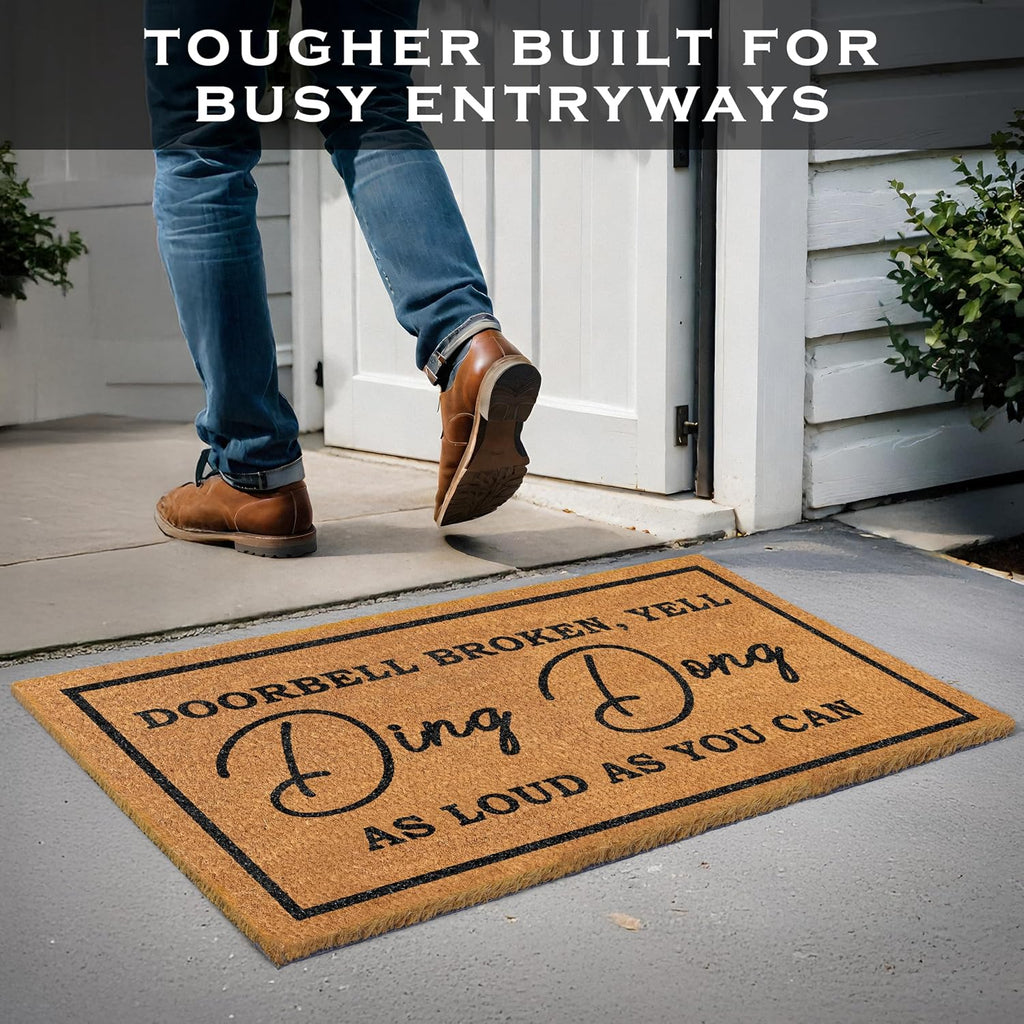 Ding Dong Doorbell Door Mat 30x17 Inch, Doorbell Broken Welcome Mat Coir | Funny Home Decor, Conversation Starter