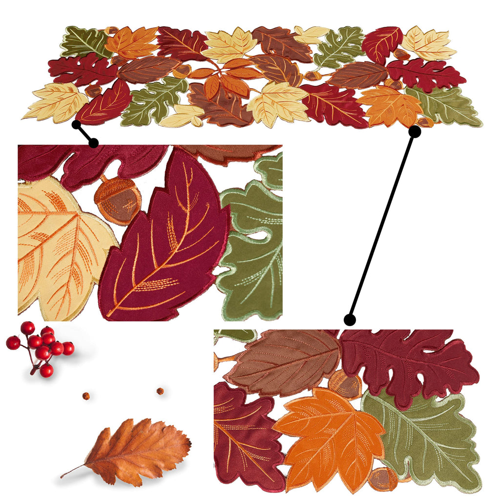 Thanksgiving Runner, Fall Leaf Table Runner for Autumn Home Decorations, Fall Table Centerpieces, Embroidered Cutwork