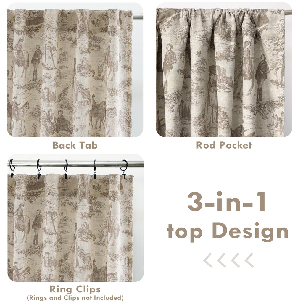 100% Blackout Curtains Toile Linen Back Tab, W52xL84, Beige