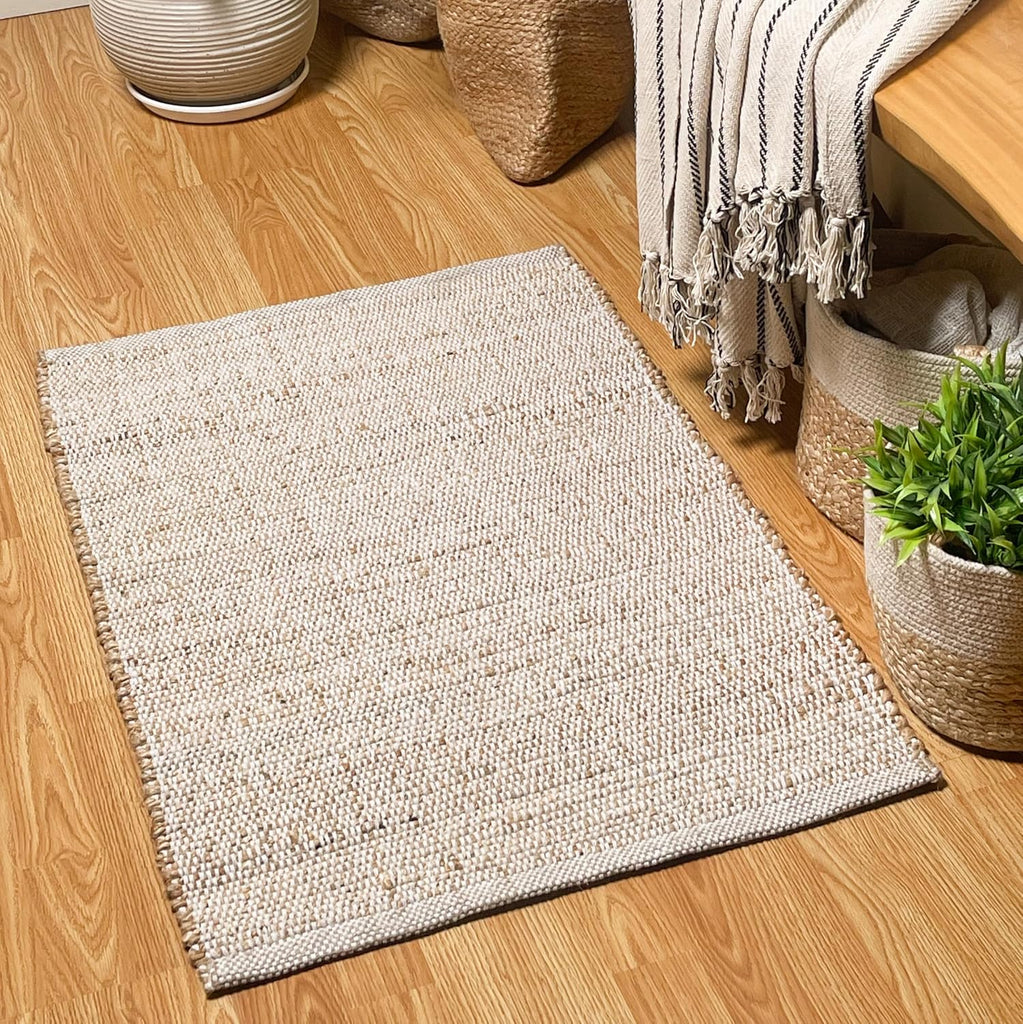 Hand Woven Doormat Rug, 2x3, Natural Jute Cotton