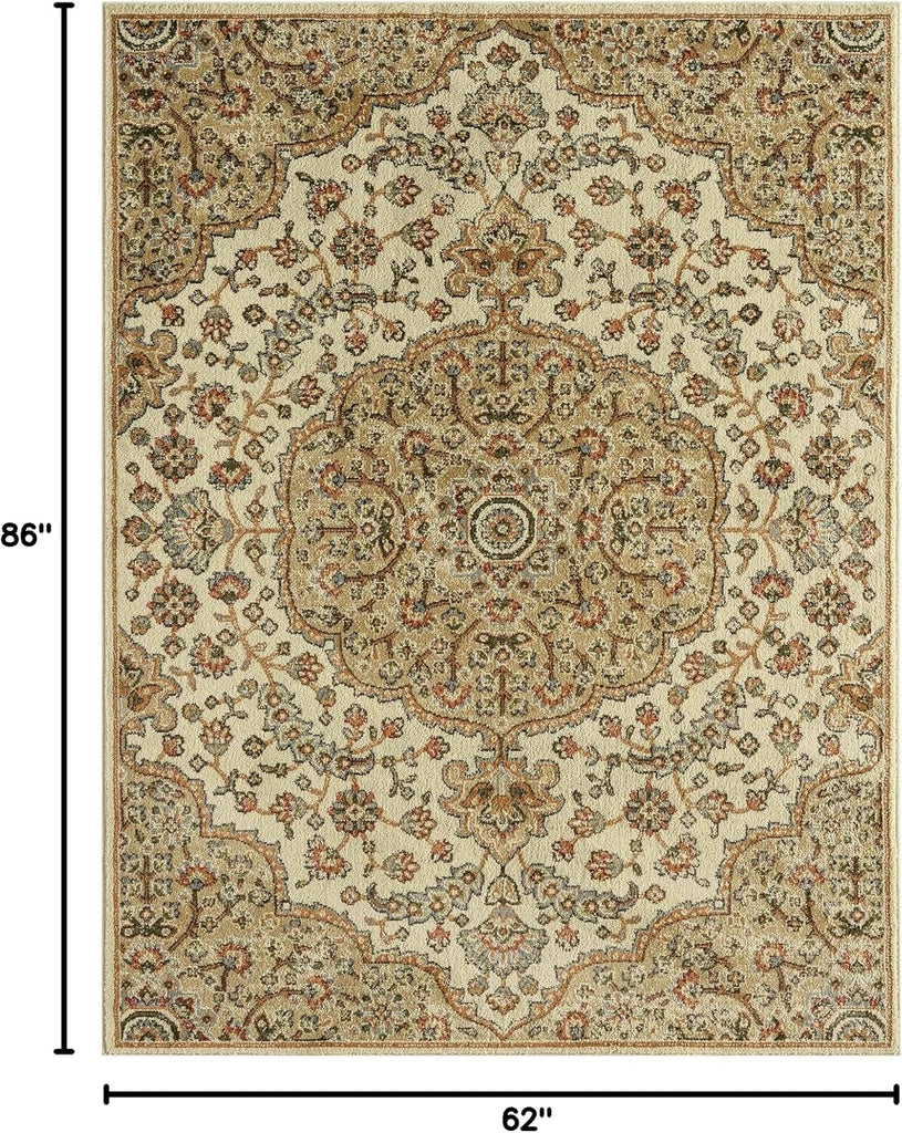 Dynamix Royalty Medallion Traditional Area Rug, Beige/Ivory, 5'2"x7'2"