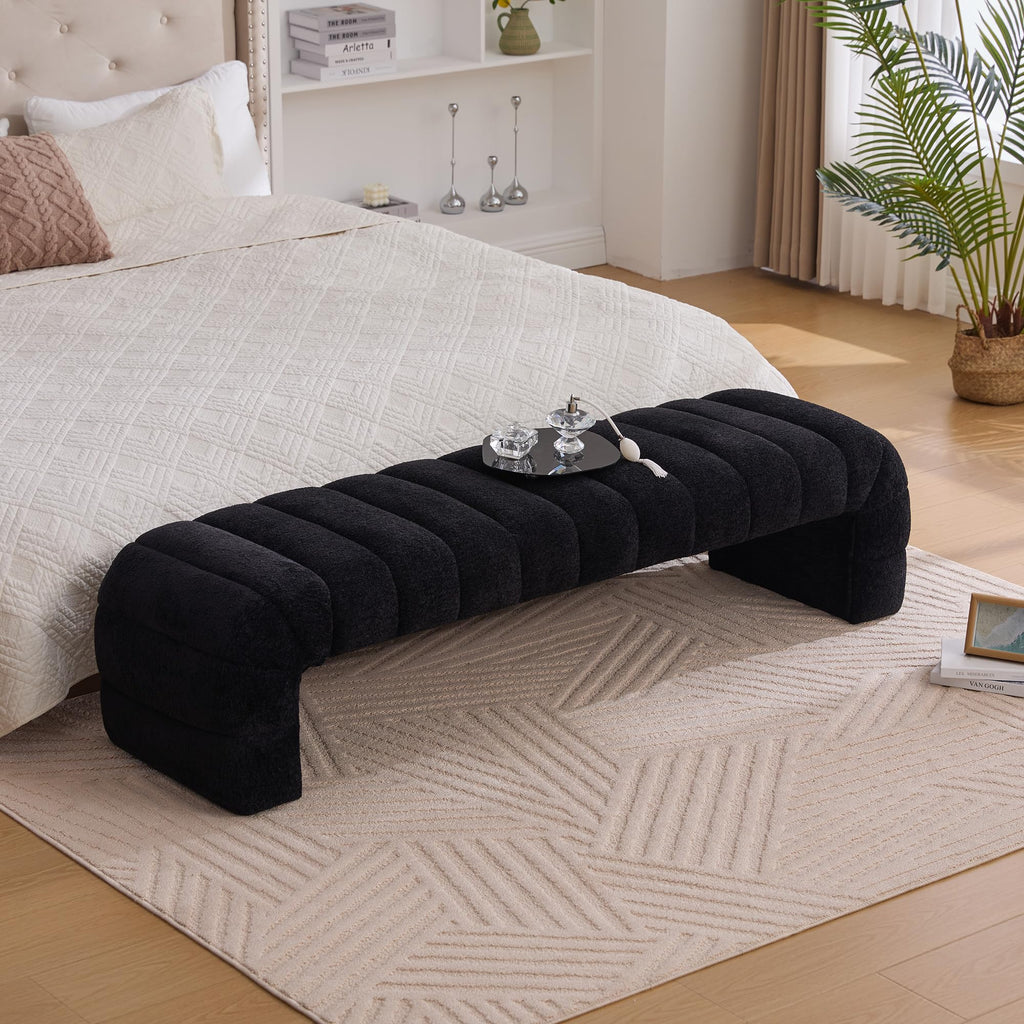 69.7" Modern Upholstered Armless Bed Bench, Channel Tufted Couch Daybed Chaise, Chenille Ottoman Foot Stool, Window
