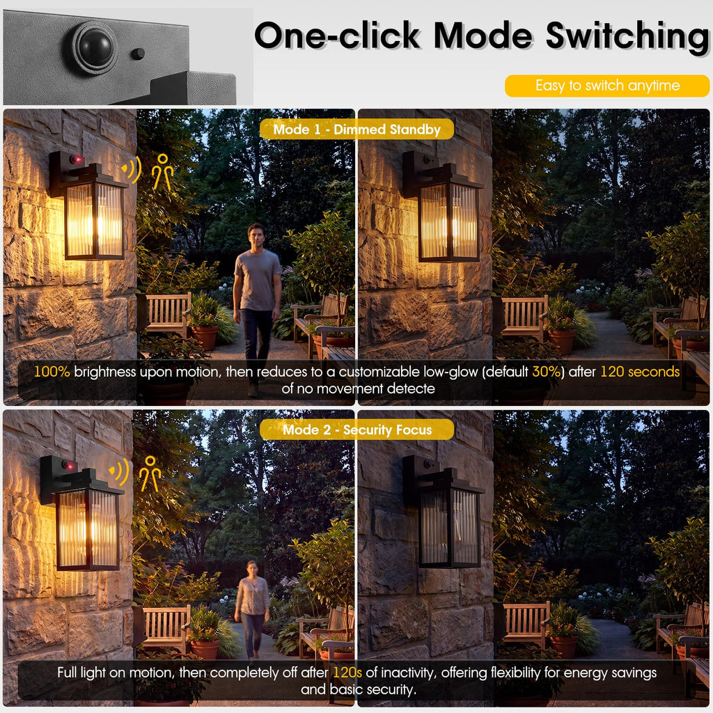 Motion Sensor Wall Light, Dusk to Dawn Outdoor Porch Light Black