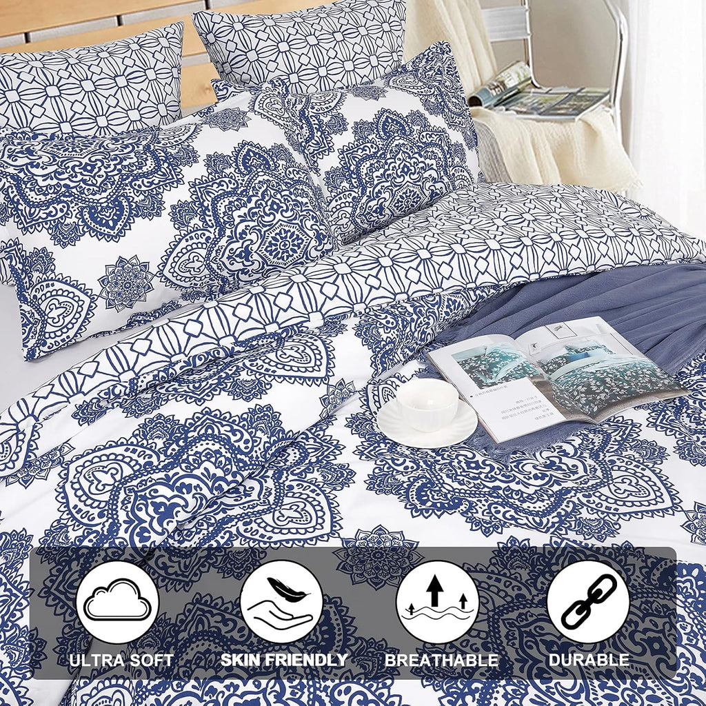 Ultra Soft Paisley Duvet Cover King, Printed Bedding Set 3 Pieces, Comfy Farmhouse Pattern Duvet Cover Set with 2