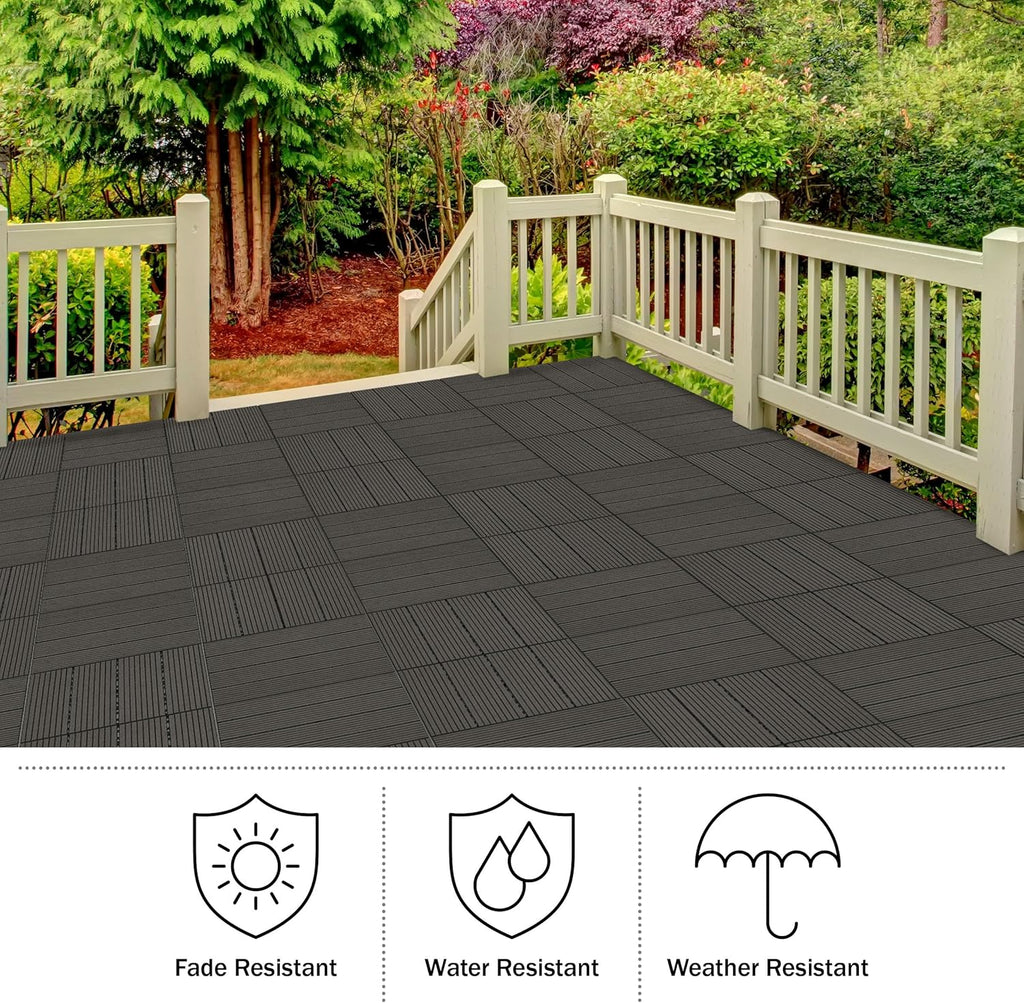 Interlocking Deck Tiles - 6-Pack 11.6-in Wood Plastic Composite All-Weather Outdoor Flooring Balcony Poolside or Patio