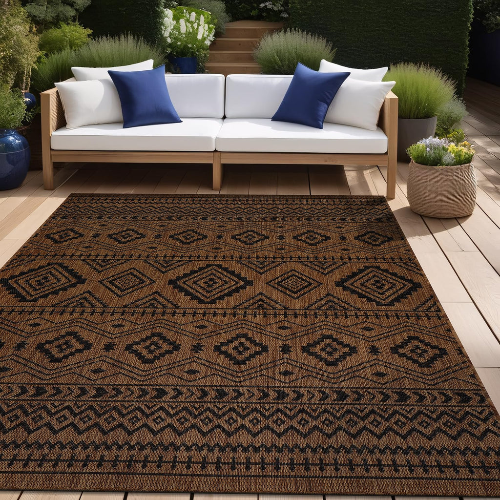 Waikiki Boho Indoor Outdoor Rug 9x12, Washable Outside Carpet, Deck, Porch, Bohemian Area Rug, Farmhouse Rugs, Aztec