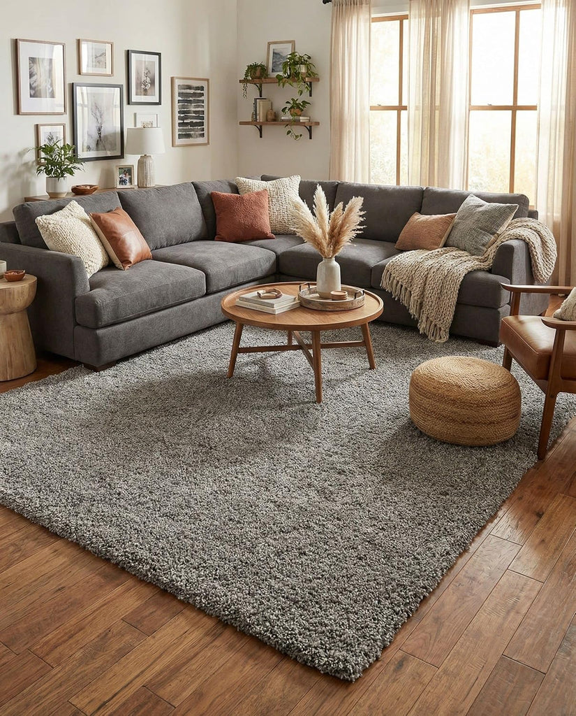 Solid Shag Rug - 10' x 14' 1 Cloud Gray Shag Rug - Plush 1.5-Inch Pile, Stain-Resistant & Kid-Friendly