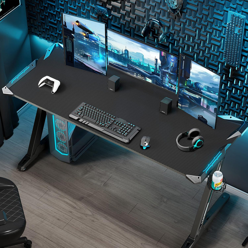 Gaming Desk with LED Lights Home Office RGB Table, Small Gaming Desk, Computer Table, Black