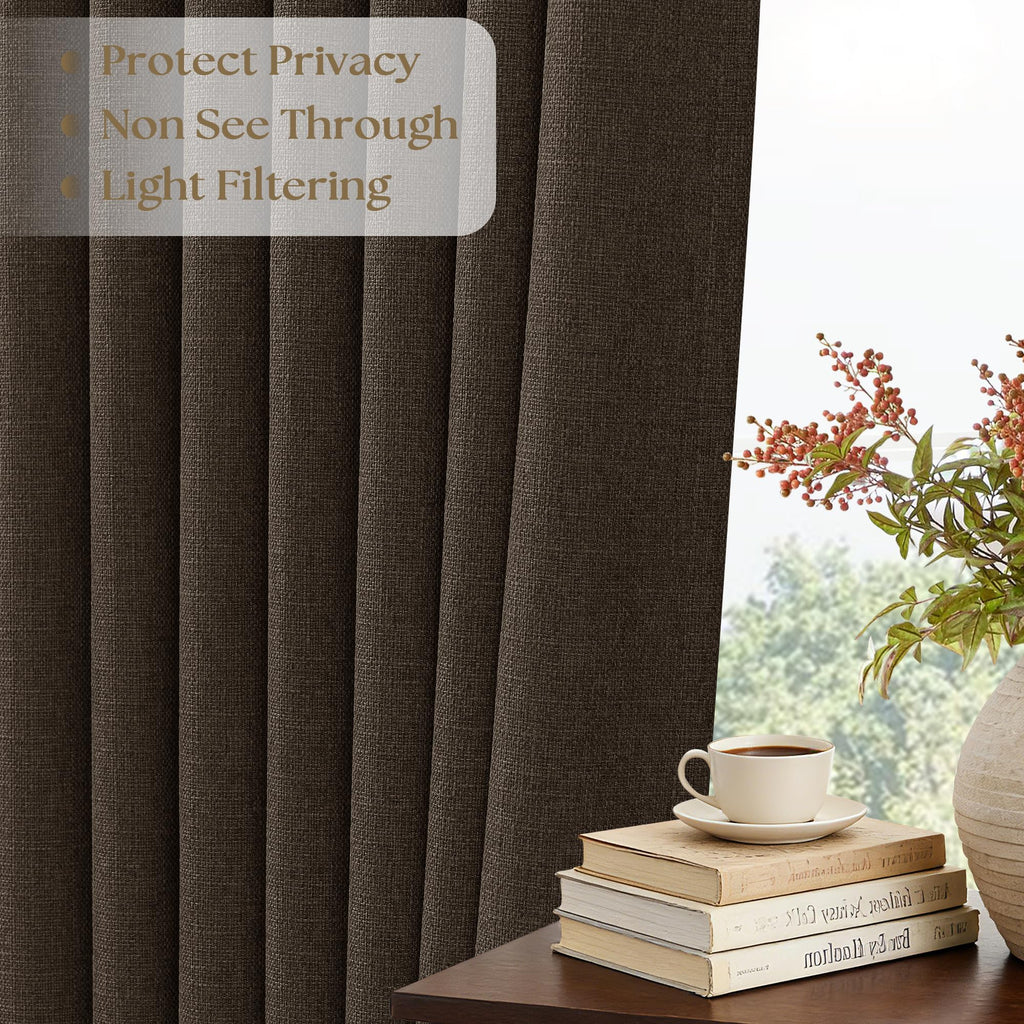 100 Inch Dark Chocolate Thick Linen Sliding Door Curtains 40x100