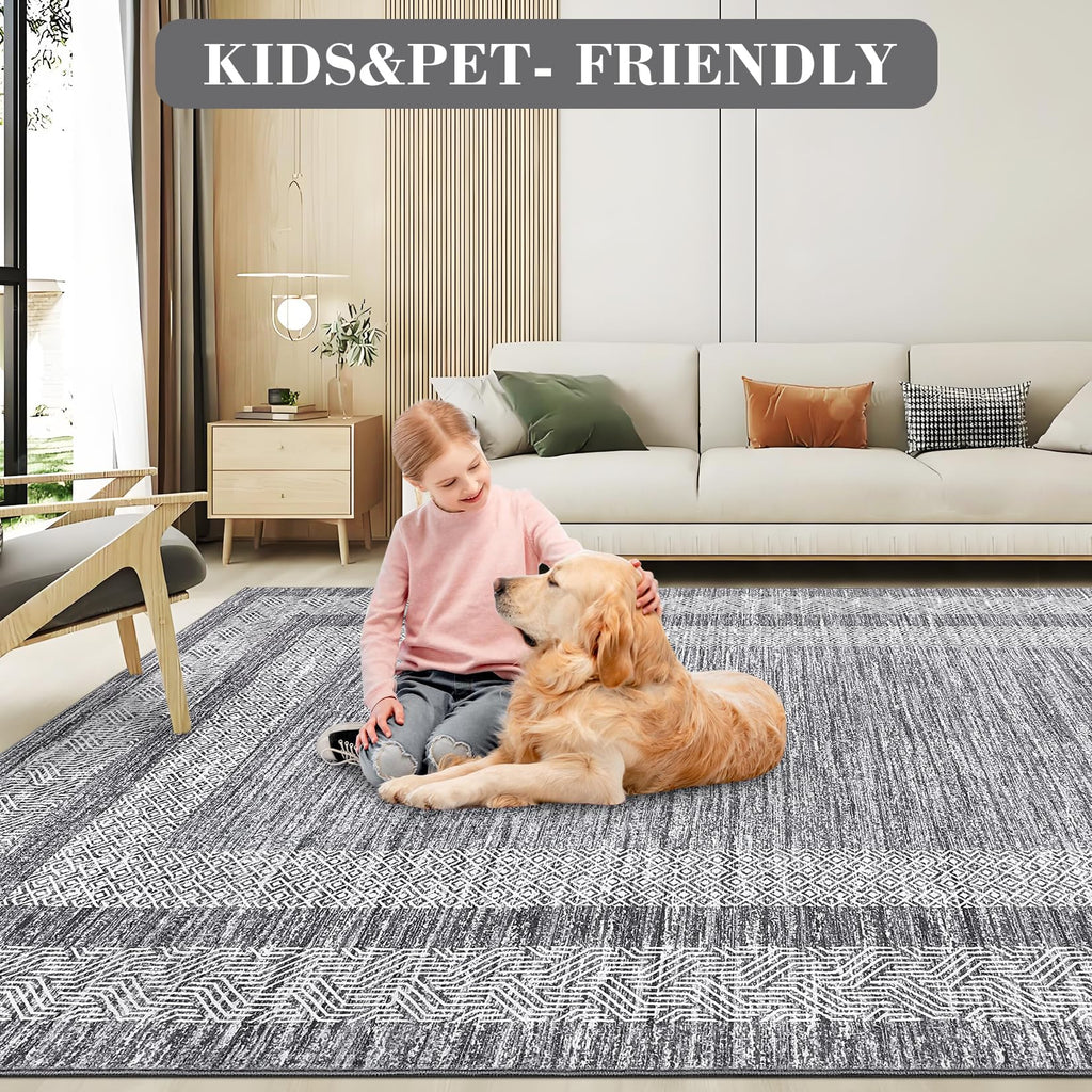 Area Rug 5x7 Distressed Bordered Washable Non Slip Floor Carpet