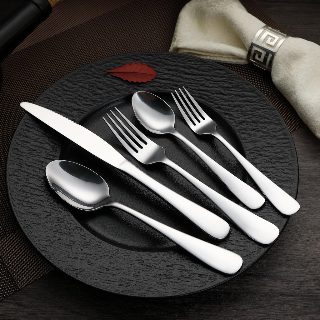 Silverware Set, Stainless Steel Flatware, Dishwasher Safe, Service for 4, 20-Piece Forks and Spoons, Round Edge