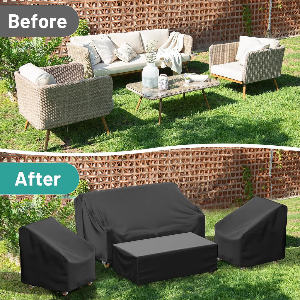Patio Furniture Covers, 4 Piece Outdoor Furniture Cover Waterproof includ Ourdoor Sofa Cover, 2 Chair Covers, Coffee